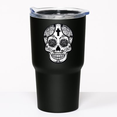 Grey Style Flower Skull Skeleton Graphic Tumbler
