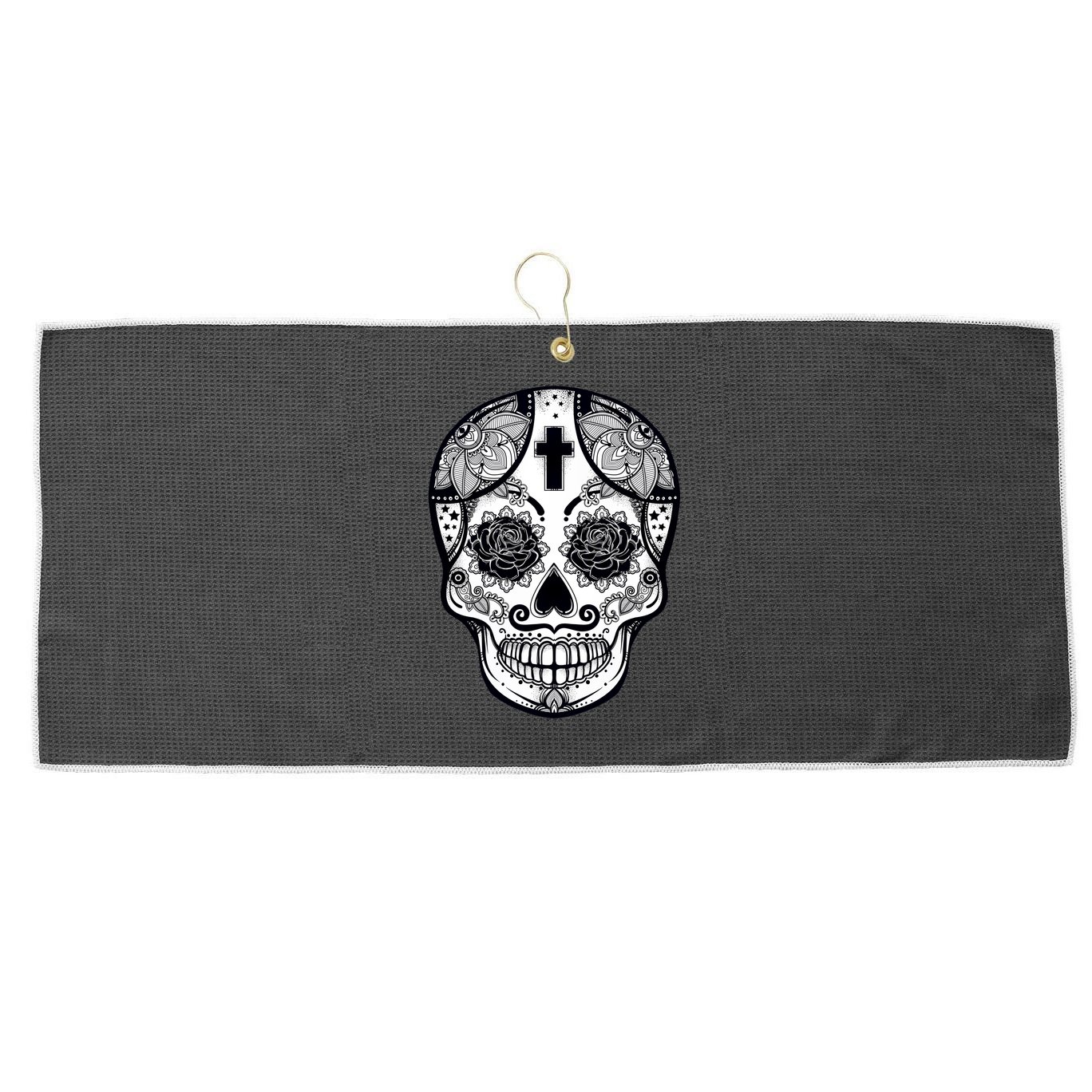 Grey Style Flower Skull Skeleton Graphic Large Microfiber Waffle Golf Towel