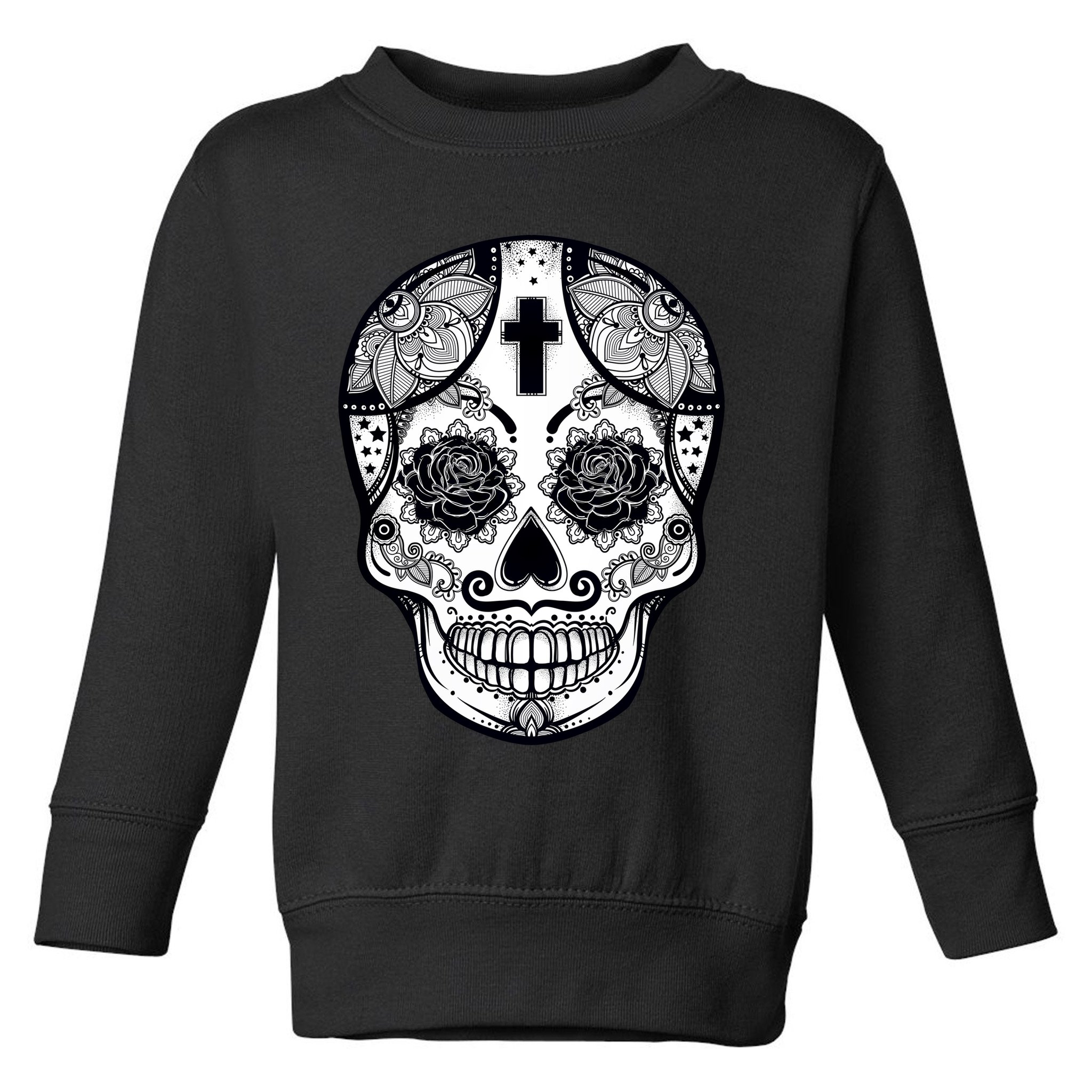 Grey Style Flower Skull Skeleton Graphic Toddler Sweatshirt