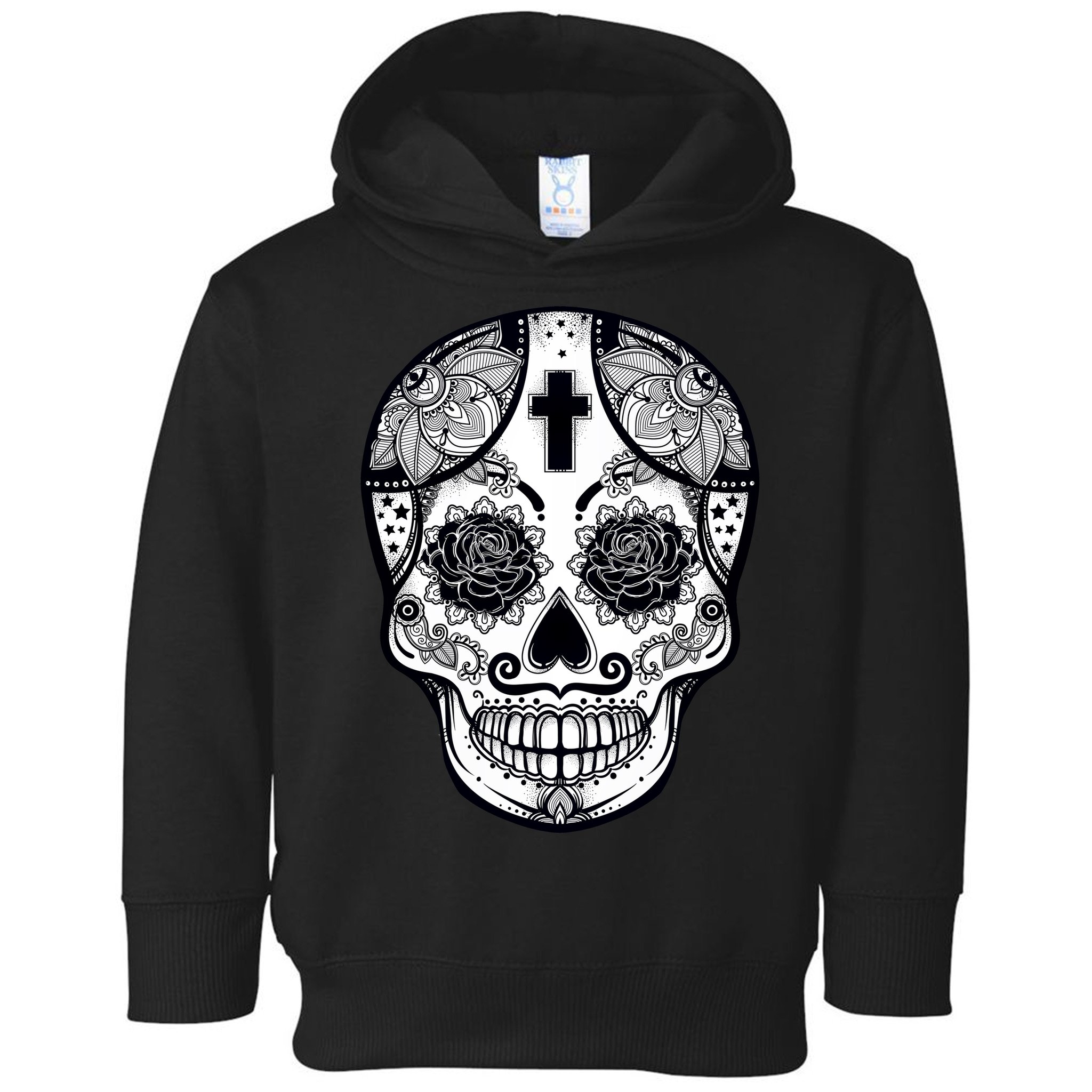 Grey Style Flower Skull Skeleton Graphic Toddler Hoodie