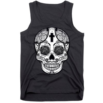 Grey Style Flower Skull Skeleton Graphic Tank Top