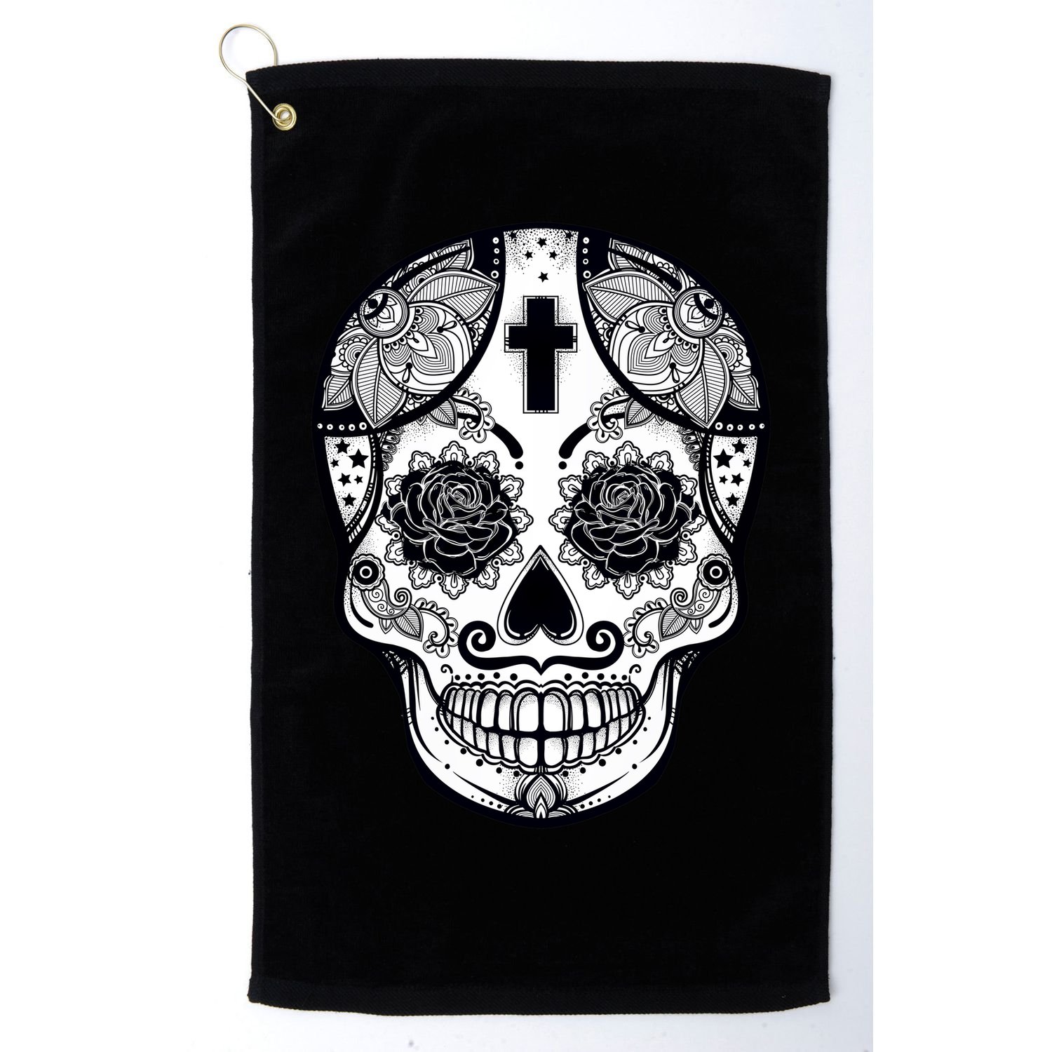 Grey Style Flower Skull Skeleton Graphic Golf Towel