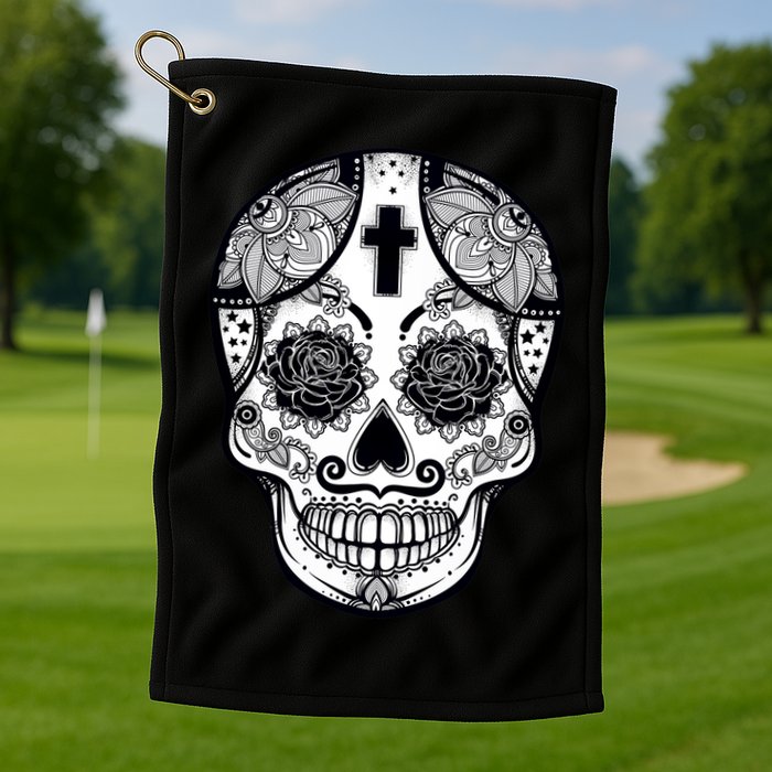 Grey Style Flower Skull Skeleton Graphic Golf Towel