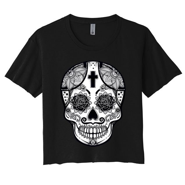 Grey Style Flower Skull Skeleton Graphic Crop Top