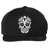 Grey Style Flower Skull Skeleton Graphic Wool Snapback Cap