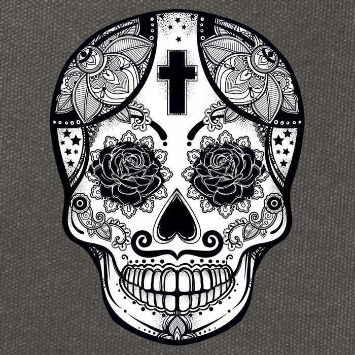 Grey Style Flower Skull Skeleton Graphic Cotton Canvas Backpack