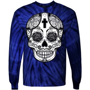 Grey Style Flower Skull Skeleton Graphic Tie-Dye Long Sleeve Shirt