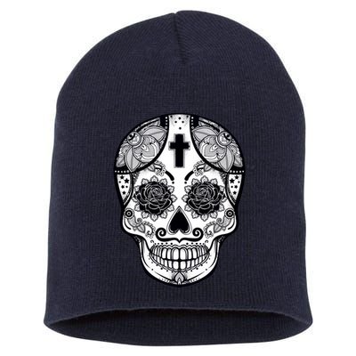 Grey Style Flower Skull Skeleton Graphic Short Acrylic Beanie