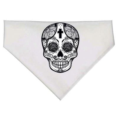 Grey Style Flower Skull Skeleton Graphic USA-Made Doggie Bandana