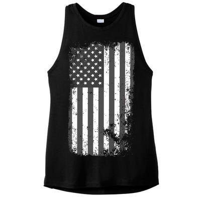 Grey Style Vintage torn USA American Flag Ladies PosiCharge Tri-Blend Wicking Tank