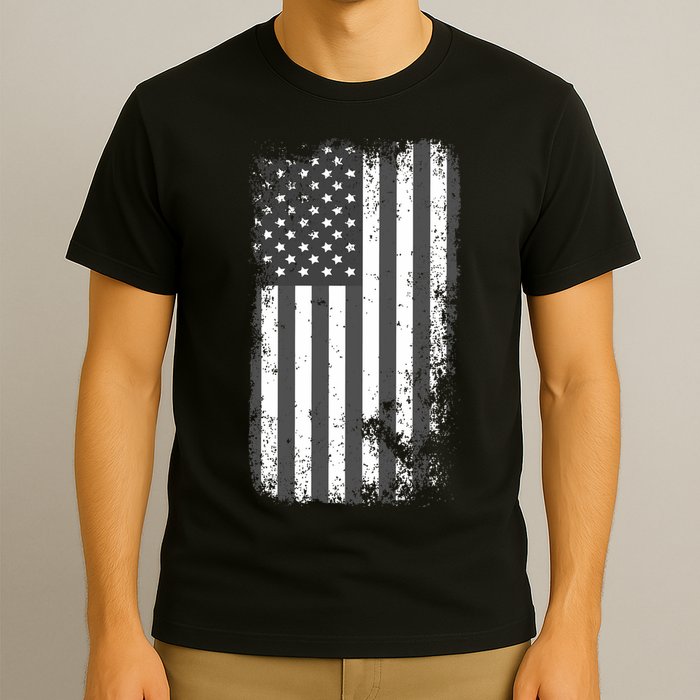 Grey Style Vintage torn USA American Flag T-Shirt