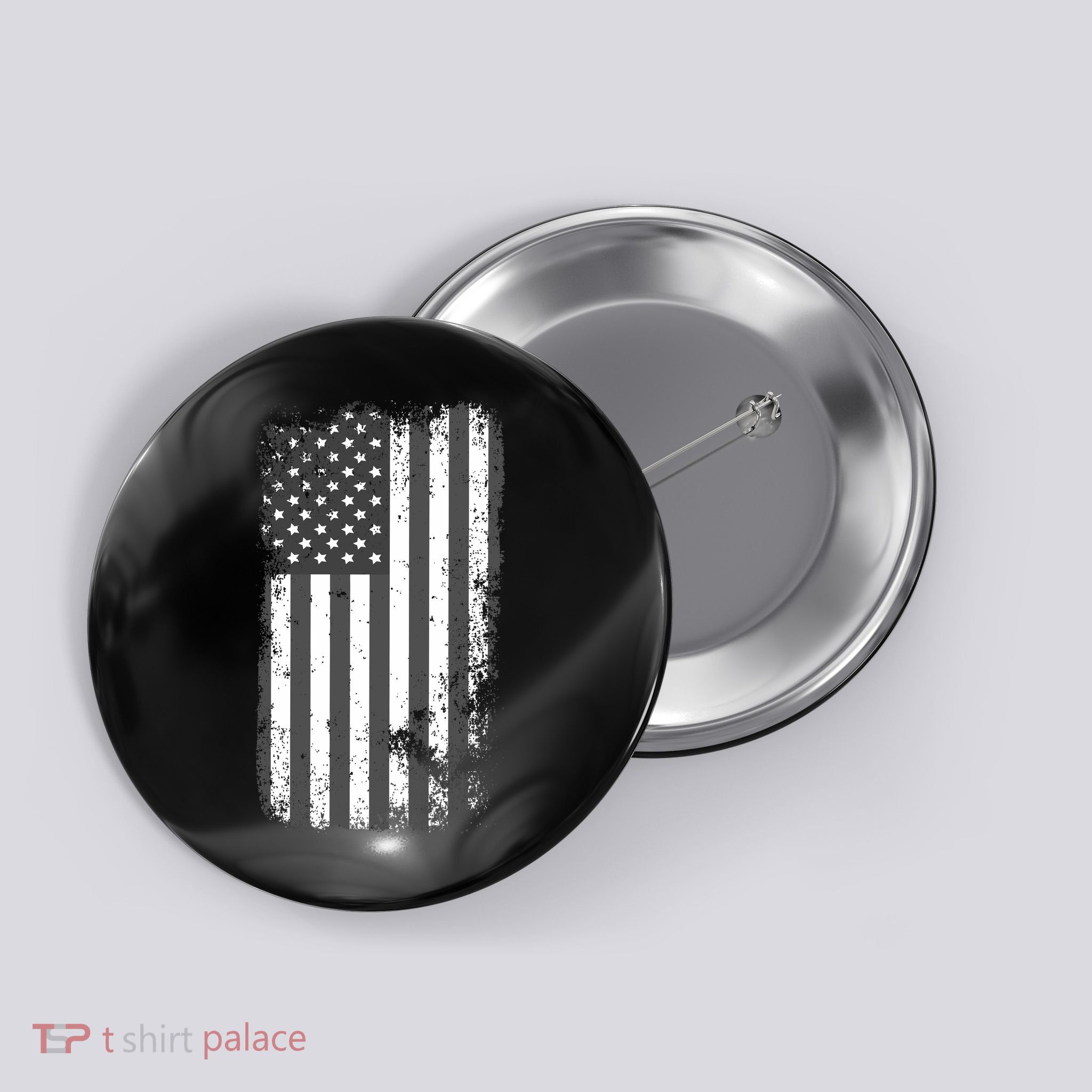 Grey Style Vintage torn USA American Flag Button