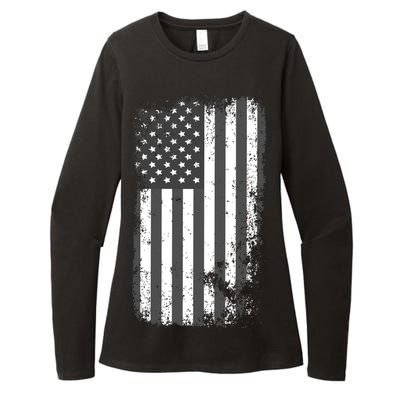 Grey Style Vintage torn USA American Flag Womens CVC Long Sleeve Shirt