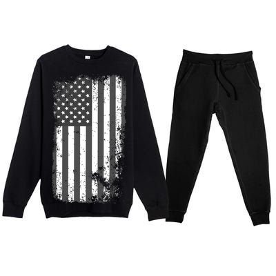 Grey Style Vintage torn USA American Flag Premium Crewneck Sweatsuit Set