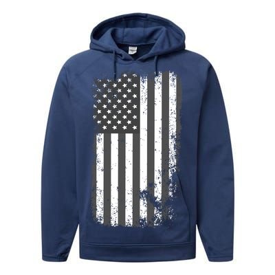 Grey Style Vintage torn USA American Flag Performance Fleece Hoodie