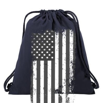 Grey Style Vintage torn USA American Flag Drawstring Bag