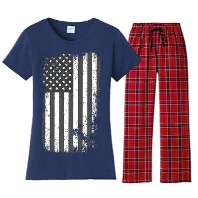 Grey Style Vintage torn USA American Flag Women's Flannel Pajama Set