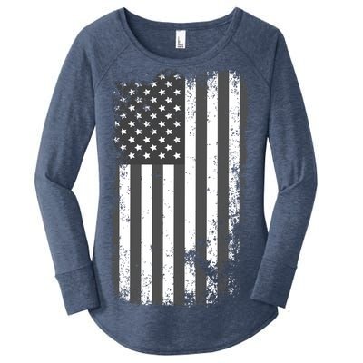 Grey Style Vintage torn USA American Flag Women's Perfect Tri Tunic Long Sleeve Shirt