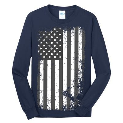 Grey Style Vintage torn USA American Flag Tall Long Sleeve T-Shirt