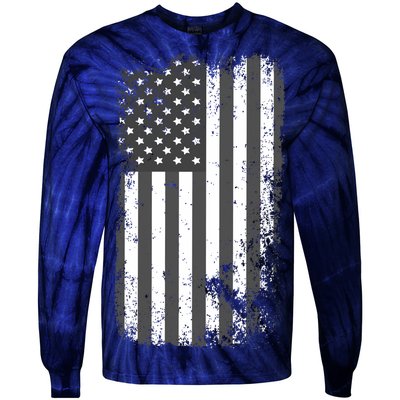 Grey Style Vintage torn USA American Flag Tie-Dye Long Sleeve Shirt