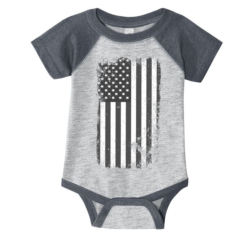Grey Style Vintage torn USA American Flag Infant Baby Jersey Bodysuit