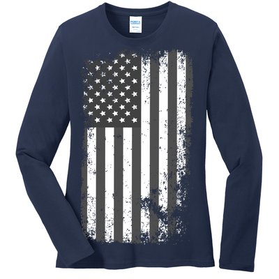 Grey Style Vintage torn USA American Flag Ladies Long Sleeve Shirt