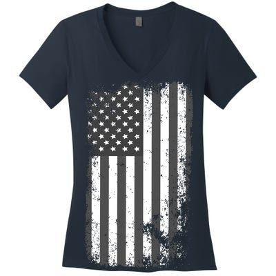 Grey Style Vintage torn USA American Flag Women's V-Neck T-Shirt