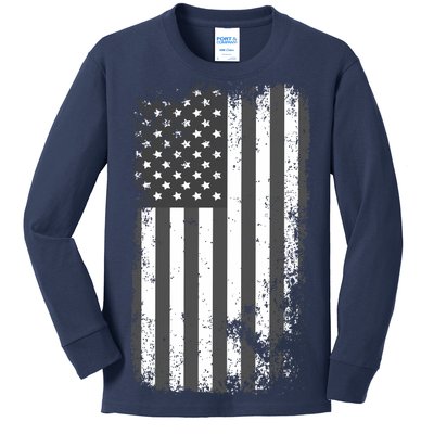 Grey Style Vintage torn USA American Flag Kids Long Sleeve Shirt