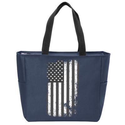 Grey Style Vintage torn USA American Flag Zip Tote Bag