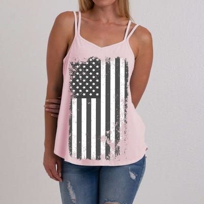 Grey Style Vintage torn USA American Flag Women's Strappy Tank