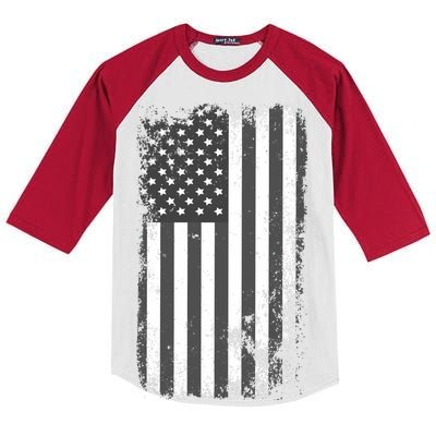 Grey Style Vintage torn USA American Flag Kids Colorblock Raglan Jersey