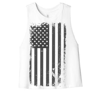 Grey Style Vintage torn USA American Flag Women's Racerback Cropped Tank