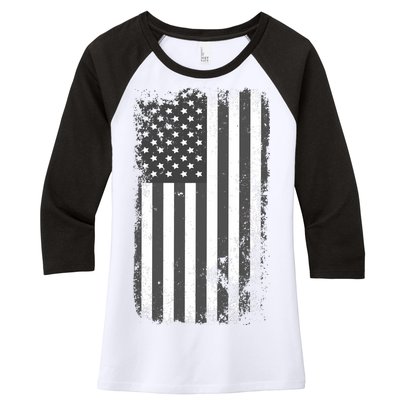 Grey Style Vintage torn USA American Flag Women's Tri-Blend 3/4-Sleeve Raglan Shirt