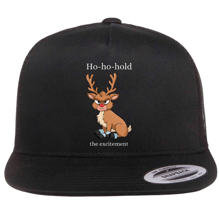 Grumpy Reindeer Funny Merry Christmas Red Nose Excitement Flat Bill Trucker Hat