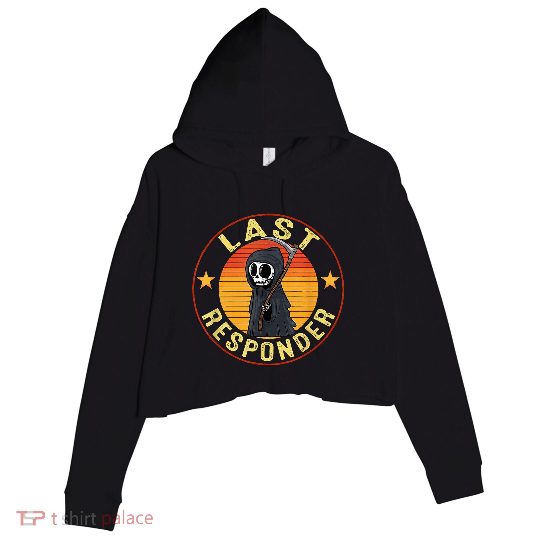Grim Reaper Funny Dark Meme Mortician Last Responder Vintage Crop Fleece Hoodie