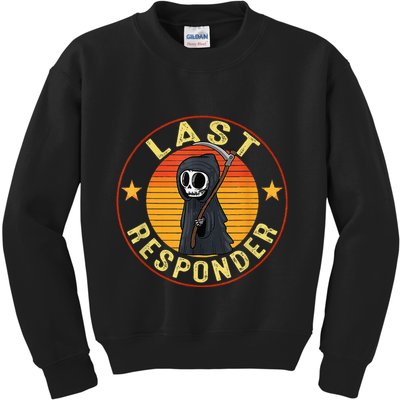 Grim Reaper Funny Dark Meme Mortician Last Responder Vintage Kids Sweatshirt