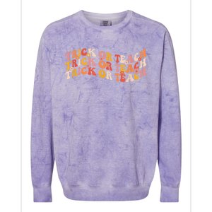 Groovy Retro Floral Halloween Trick or Teach Colorblast Crewneck Sweatshirt