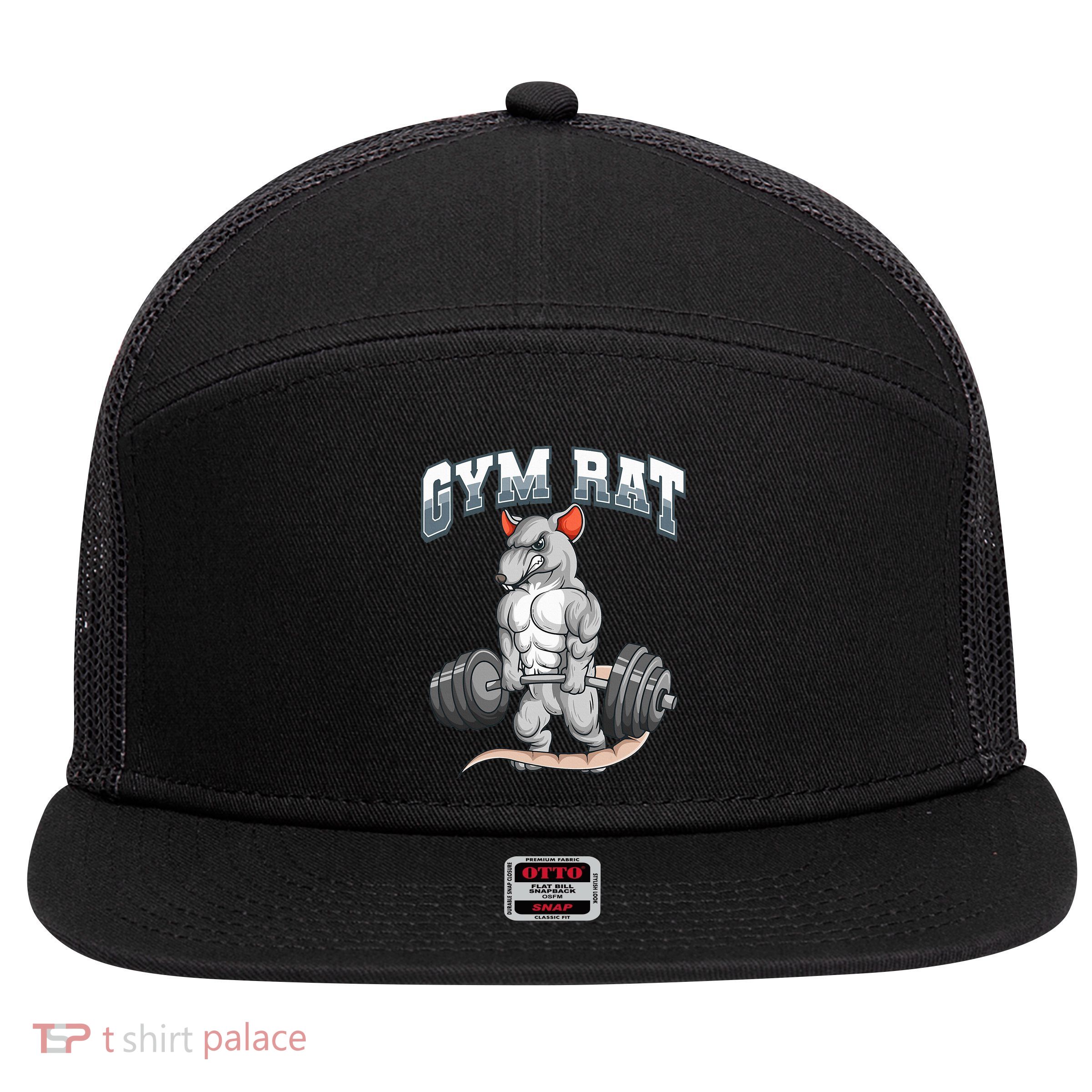 Gym Rat Fitness Bodybuilding 7 Panel Mesh Trucker Snapback Hat