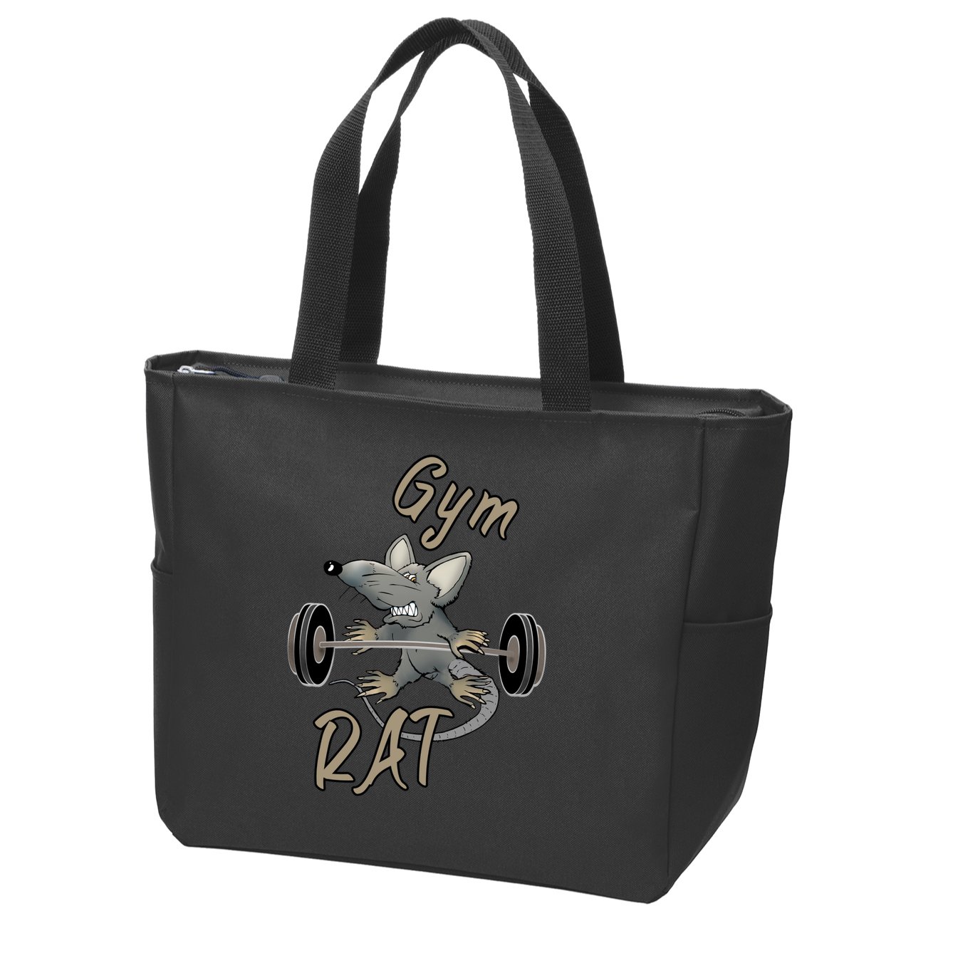 Gym RAT Fitness Barbell Motivational Workout Zip Tote Bag