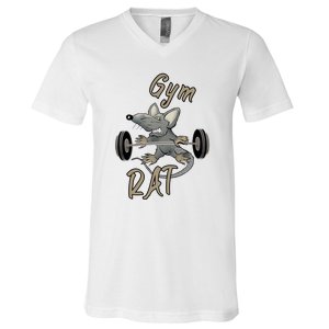 Gym RAT Fitness Barbell Motivational Workout V-Neck T-Shirt