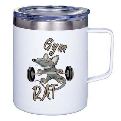 Gym RAT Fitness Barbell Motivational Workout 12oz Stainless Steel Coffee Mug
