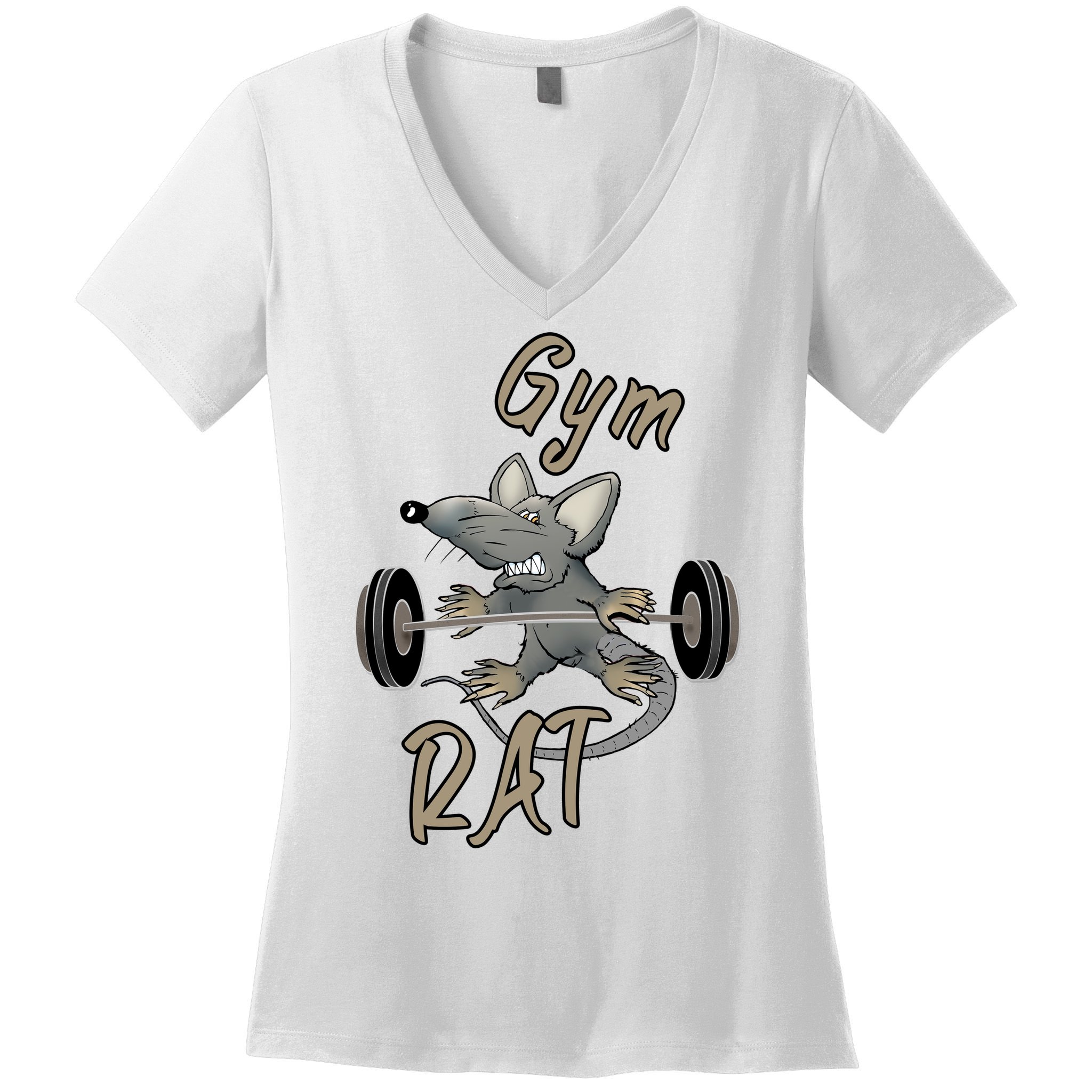 Gym RAT Fitness Barbell Motivational Workout Women's V-Neck T-Shirt