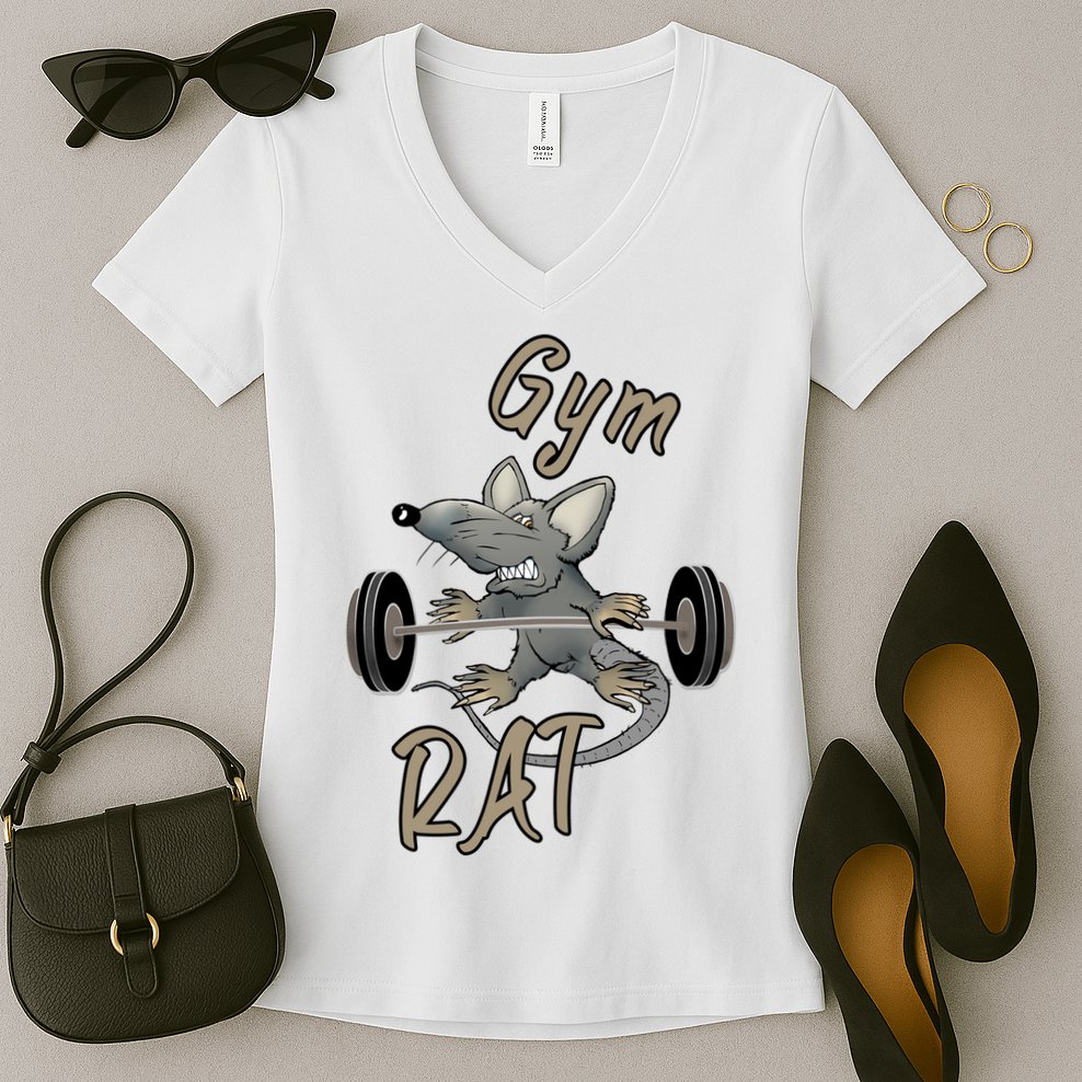 Gym RAT Fitness Barbell Motivational Workout Women's V-Neck T-Shirt