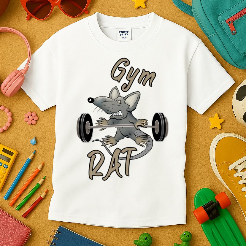 Gym RAT Fitness Barbell Motivational Workout Kids T-Shirt