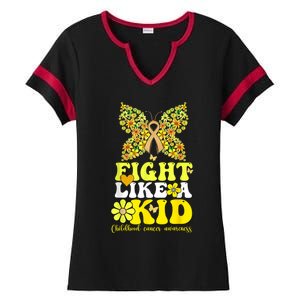 Gold Ribbon Fight Like Kids For Childhood Cancer Awareness Ladies Halftime Notch Neck Tee