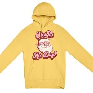 Groovy Retro Funny Christmas Pink Santa Sleigh All Day Gift Premium Pullover Hoodie