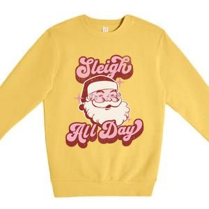 Groovy Retro Funny Christmas Pink Santa Sleigh All Day Gift Premium Crewneck Sweatshirt