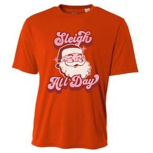 Groovy Retro Funny Christmas Pink Santa Sleigh All Day Gift Cooling Performance Crew T-Shirt