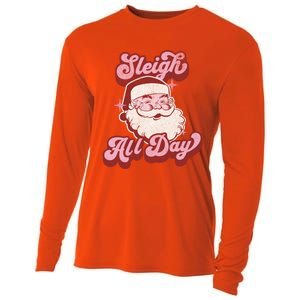 Groovy Retro Funny Christmas Pink Santa Sleigh All Day Gift Cooling Performance Long Sleeve Crew