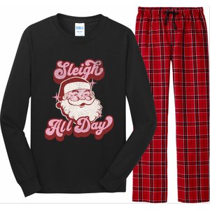 Groovy Retro Funny Christmas Pink Santa Sleigh All Day Gift Long Sleeve Pajama Set